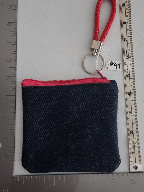 Other - Denim Coin Pouch with Pink Zipper and Red Letherette Strap